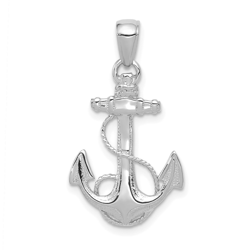 14K White Gold Nautical Solid Polished Anchor Small Necklace Charm Pendant